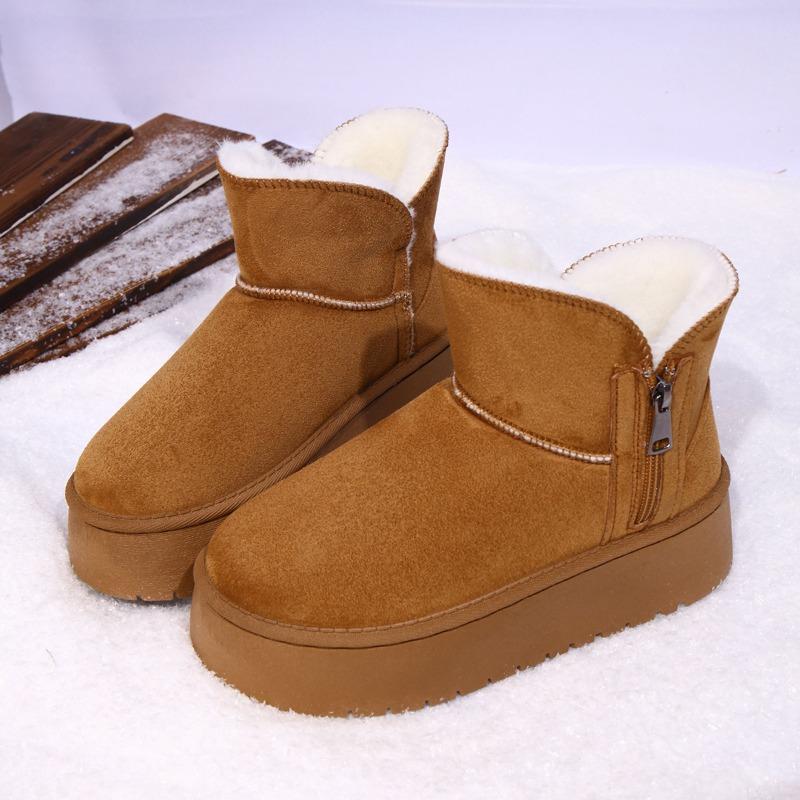 Fashion Women Flats Platform Snow Boots Suede Casual New Winter Short Plush Shoes 2025 Trend Ankle Boots Woman Fur Sneakers Botas Mujer