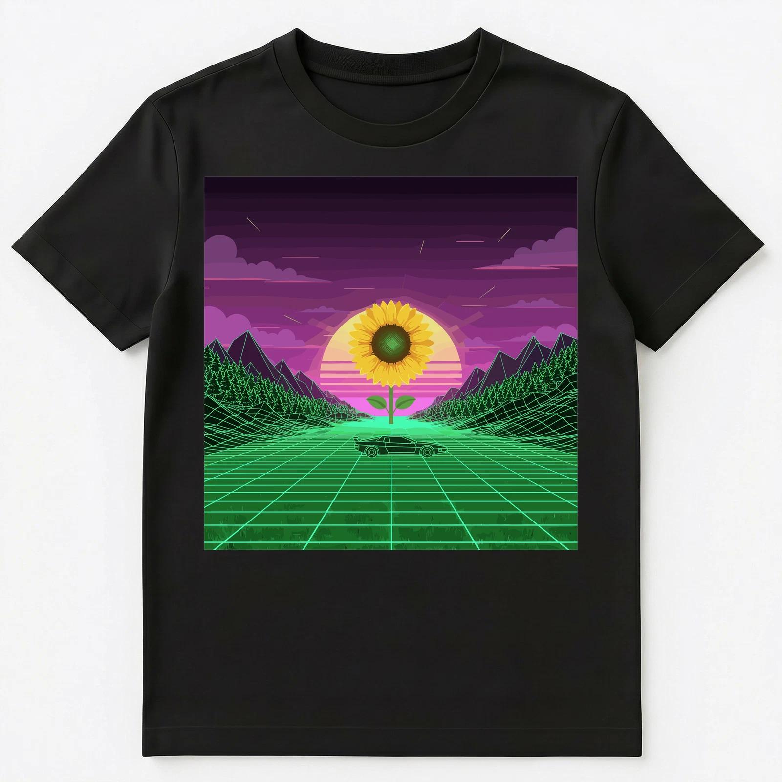 Synthwave Retrofuturism Sunset Sunflower Vaporwave Culture Unisex T-Shirt S