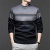 Men's Heavyweight Striped Knit Sweater - Thick, Warm, Round Neck Winter Base Layer