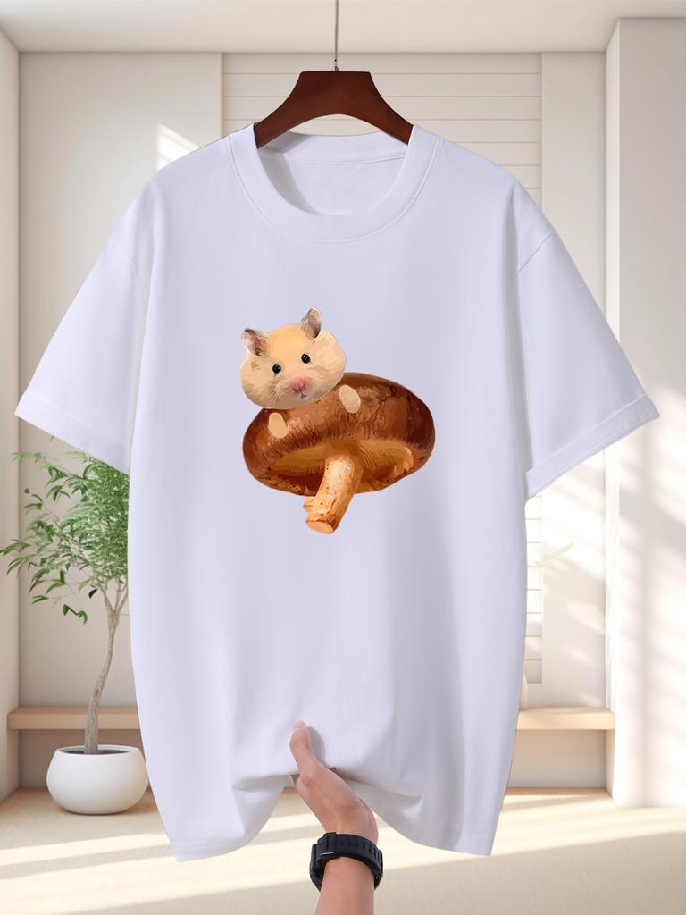 Unisexs Fashion 100 Cotton Printed Cute Hamster Breathable Loose Trendy Tshirt