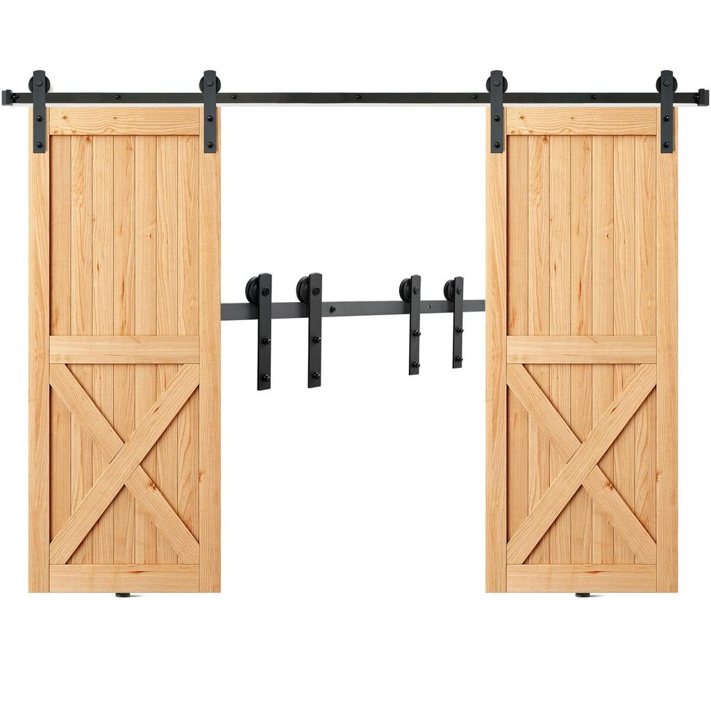 8FT Sliding Barn Door Hardware Kit, 330LBS Heavy Duty Barn Door Track Kit for Double Doors, Fit 3.7-4.3FT Total Wide and 1.3"-1.8" Thick 2 Door Panel,