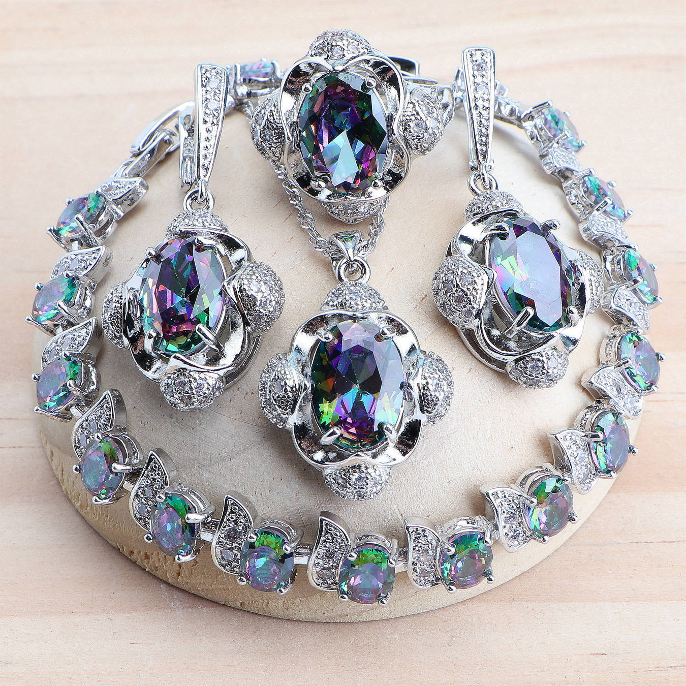 

Свадебный комплект ювелирных изделий из кубического циркона для женщин, свадебные кольца/браслеты/серьги/подвеска, комплект ожерелья 9 разноцветный