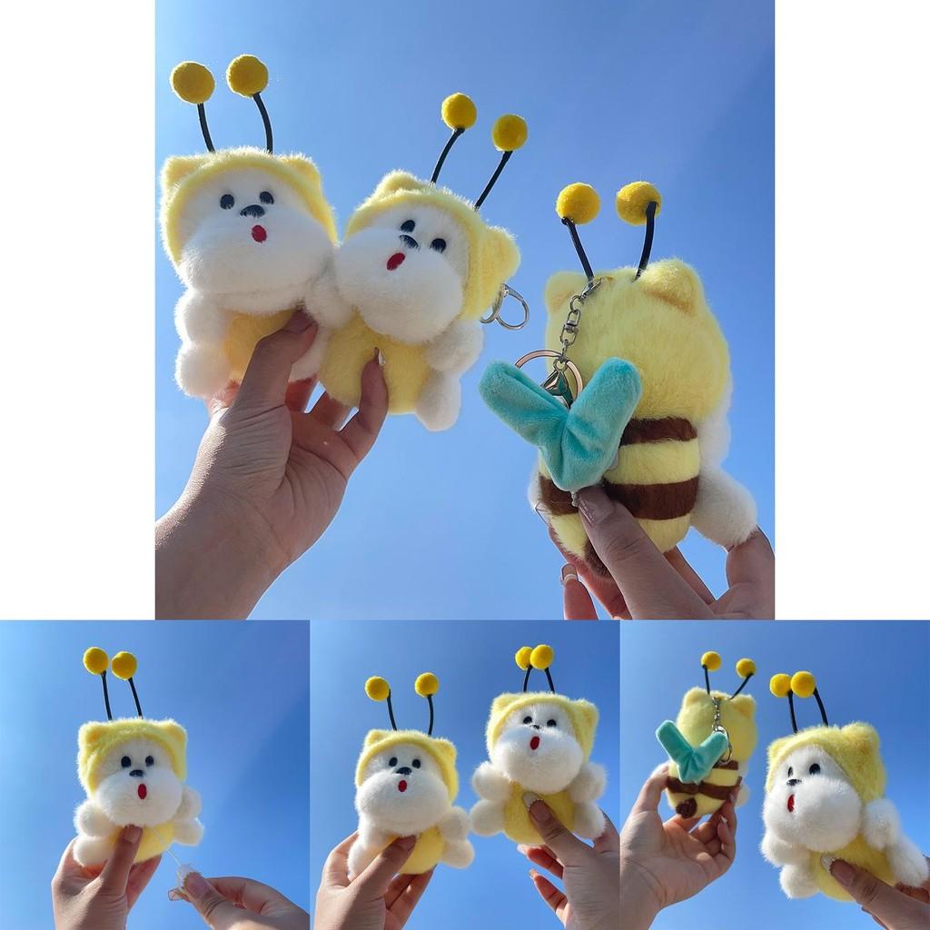Cute Bumblebee Dog Plush Keychain Soft And Cuddly Friendship Charm For Bags