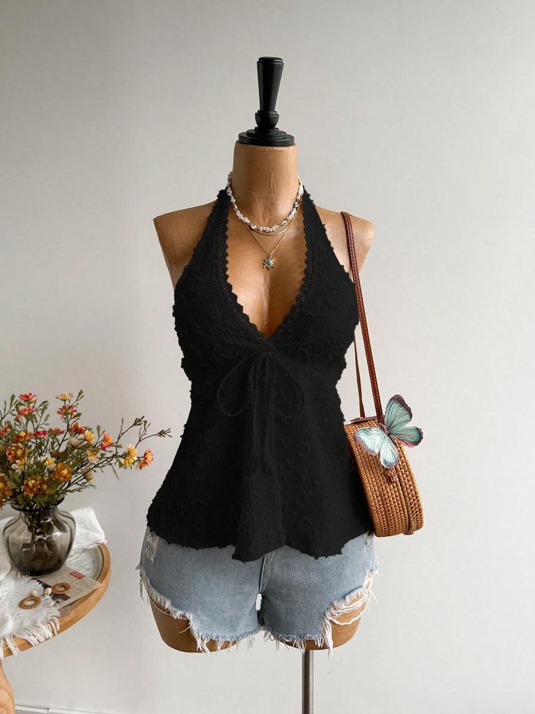 2025 Summer European & American Halter Strap Lace-Up Waist-Cinched Bandeau Top