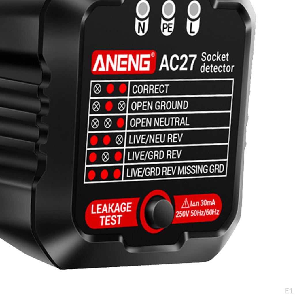 Steckdosentester Elektrischer Wandstecker Fehlerstromschutzschalter-Finder Phasenprüfer Detektor Schwarz