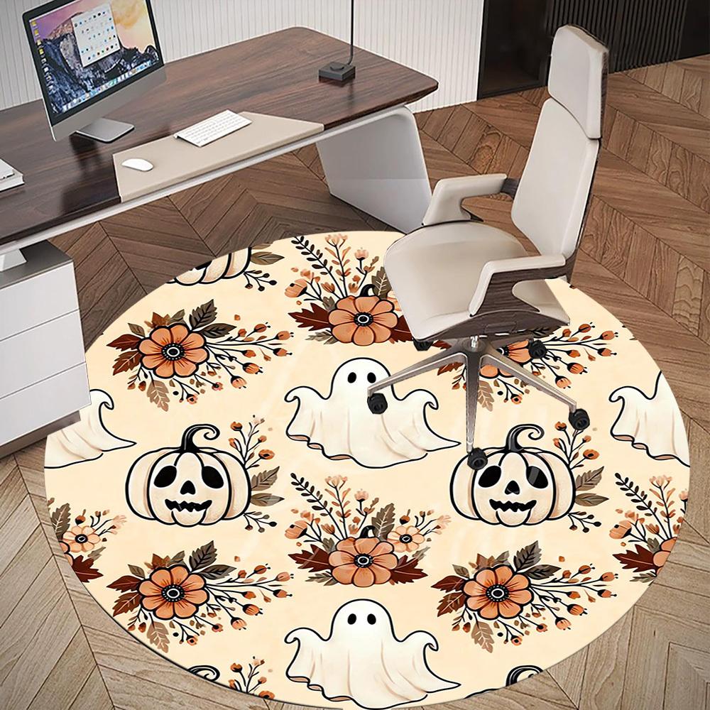 1pc Ghost Pumpkin Round Chair Mat Area Rug - Non-Slip, Floor Mat for Office, Bedroom, and Indoor Decor -1002189