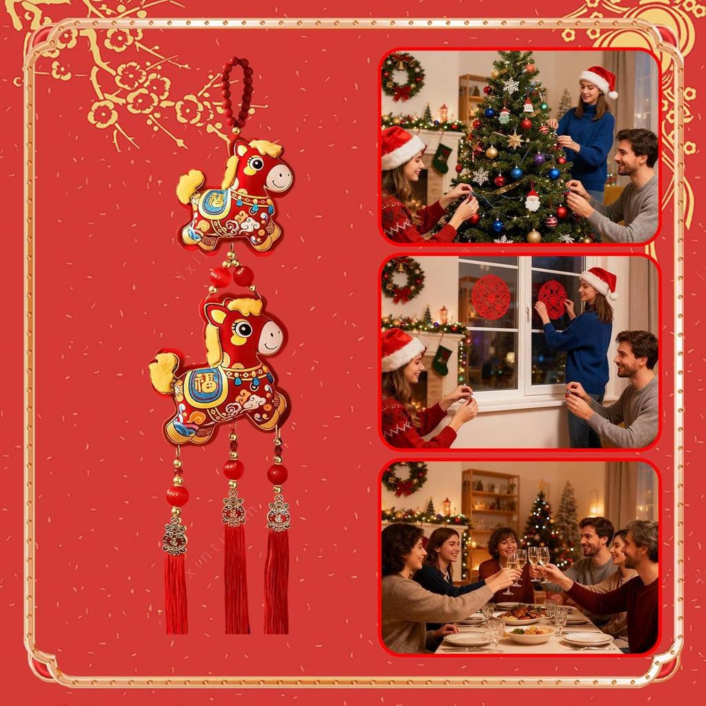 Horse-shaped Wall Decoration - Acharm With Bell Pendants - New Year Embroidery Decoration - Symbolizing Blessings, New Year Party Decoration