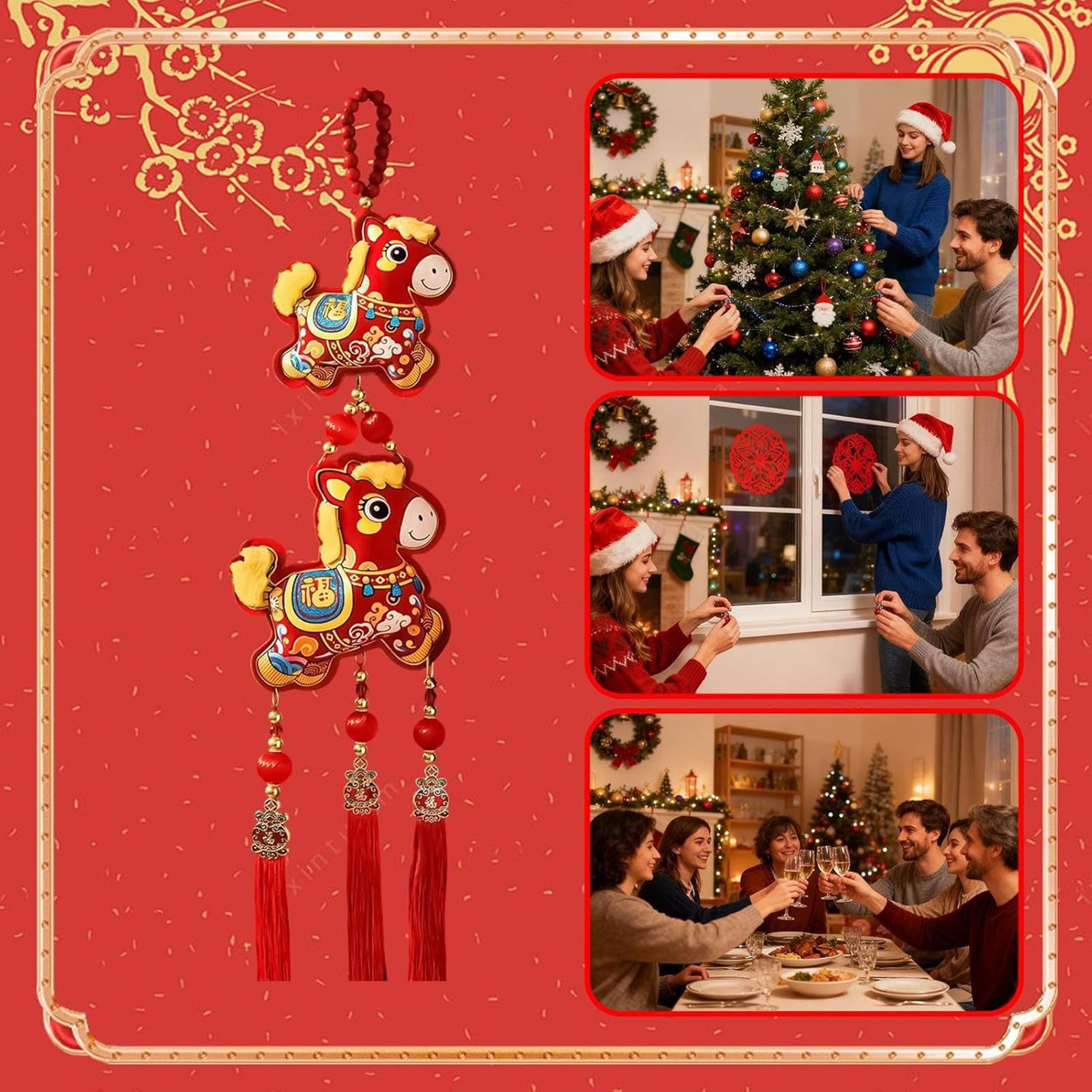 

Horse-shaped Wall Decoration - Acharm With Bell Pendants - New Year Embroidery Decoration - Symbolizing Blessings, New Year Party Decoration One Size