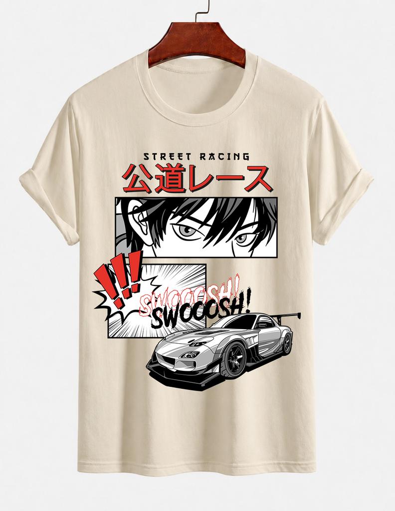 Unisexs Pure Cotton Solid Color Tshirt Street Racing Japanese Unisexga Jdm Sports Car Print Crew Neck Short Sleeve Street Casual Top