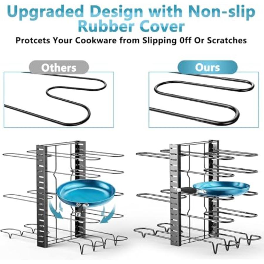 Pots and Pans Organizer for Cabinet 16.61 Height 8 Tier Pot Organizers Rack with 3 DIY Methods Adjustable Pan Organizer under C