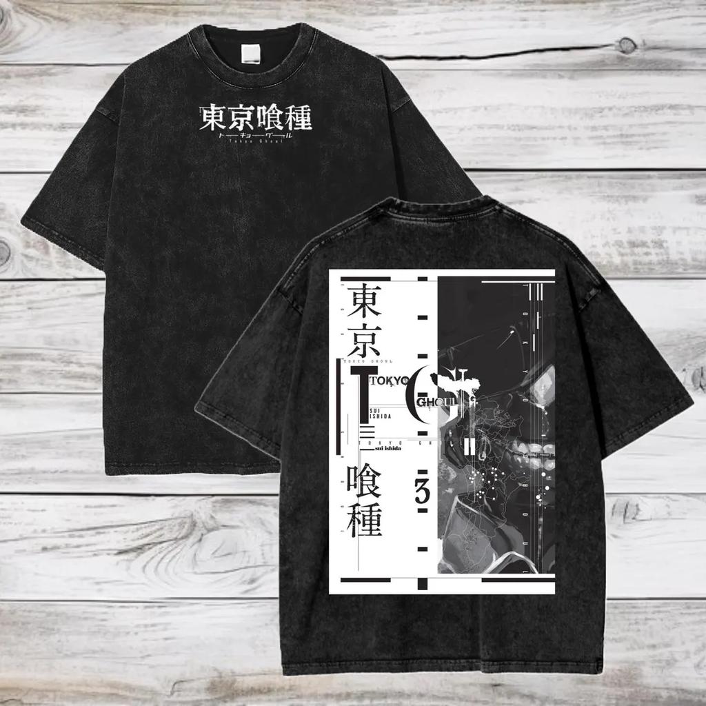 Manga Tokyo Ghost Printed Tshirt Summer Cotton Short Sleeve Tees Ken Kaneki Washed Oversized T Shirt Mens Womens Clothing