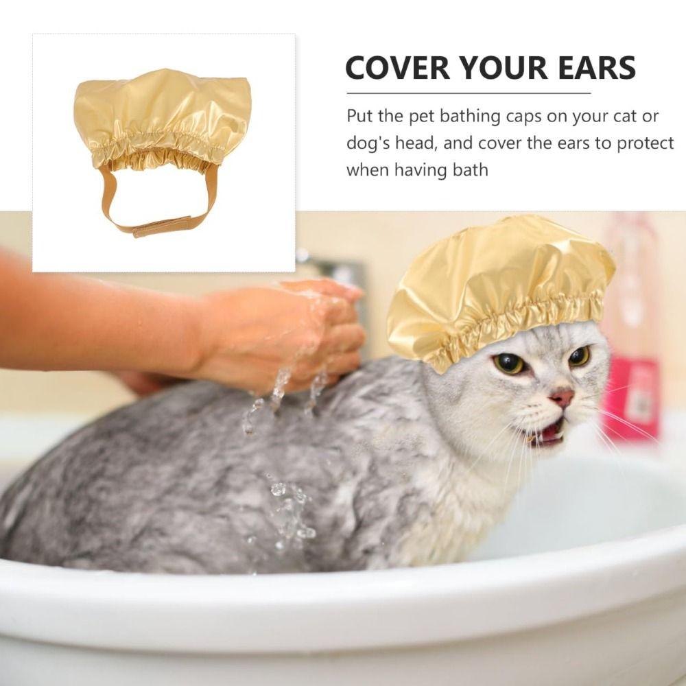 Waterproof Pet Bathing Cap Reusable Adjustable Rubber Band Cat Shower Cap PU Comfortable Ear Protection Pet Cap Grooming Tool