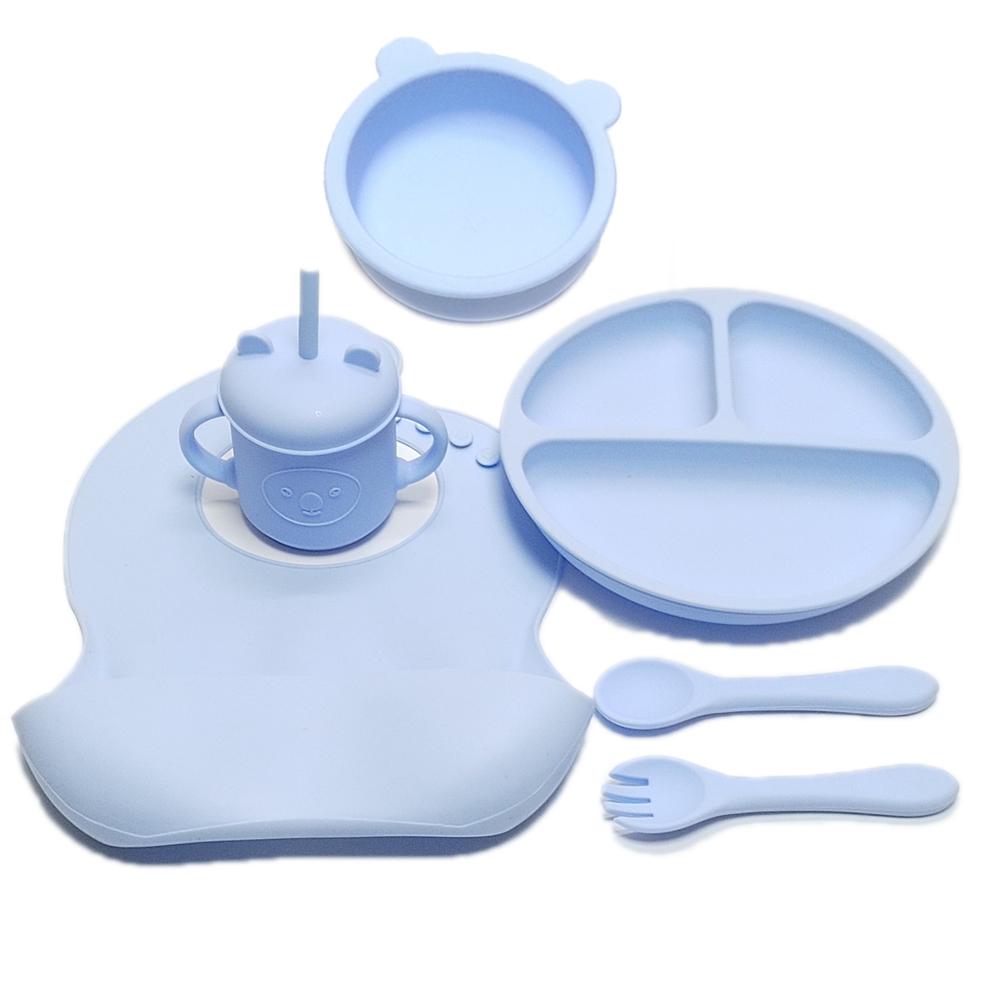 Non-Toxic 6Pcs Children'S Silicone Tableware Set For Men And Women Children'S Bowls Cartoon Dinner Bowl Bib Water Cup Kit