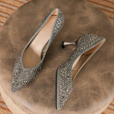 Fashion 2025 Glitter Sequins Pumps Woman Bling Diamonds Shoes Crystal Rivet Tacones Mujer Trafa Ladies Party Dress Pointy Toe High Heels