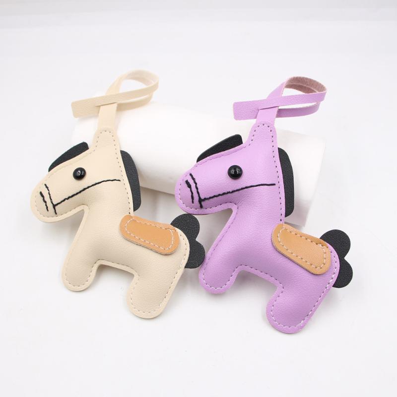 Cartoon Pu Leather Brown Pony Charms Keychain Pendant Women Keyring Cute Animal Bag Hanging Ornament Accessories Decoration Gift