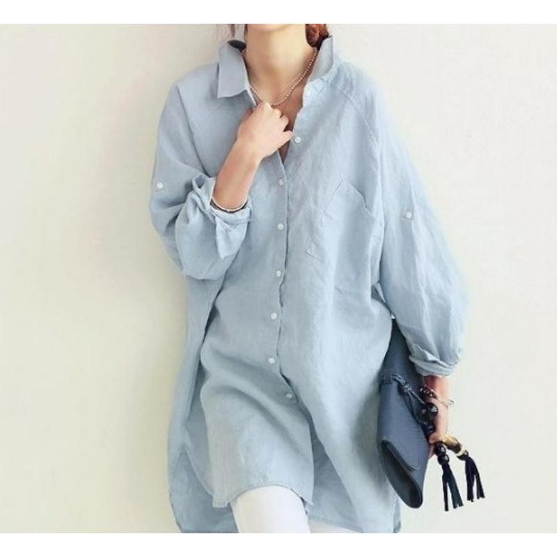 Spring and Summer Shirts, Loose, Plus Size, Long Cotton and Linen Texture Dress Shirts