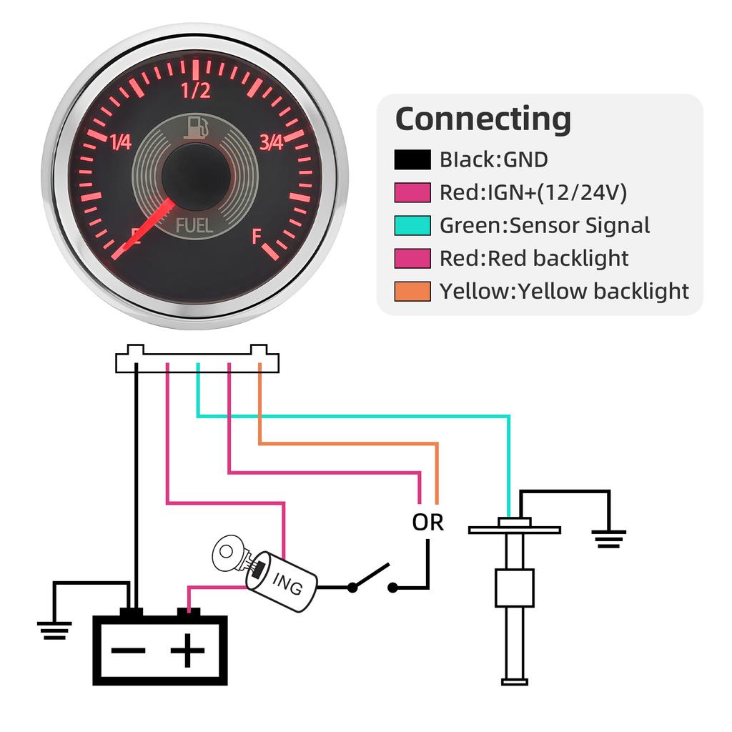 MAIMEIMI Retro Classical 2"52MM 240-33ohm Fuel Level Gauge with Sensor Red Backlight Oil Tank Meter Waterproof for Car Boat