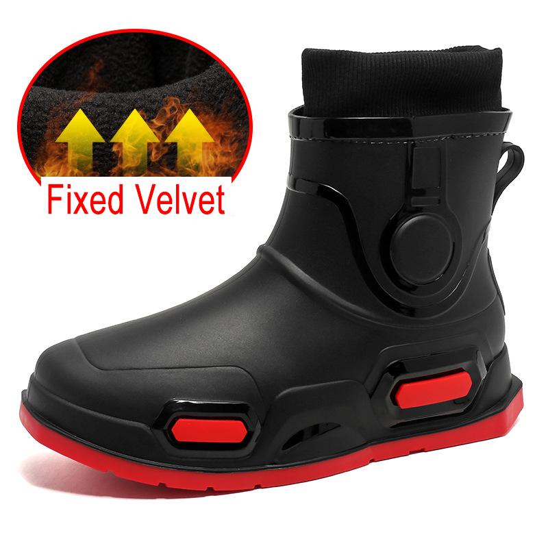 High Quality Men's Rain Boots Mid-calf Waterproof Work Boot Spring Fall Fishing Boots Men New Keep Warm Winter Rubber Rain Shoes