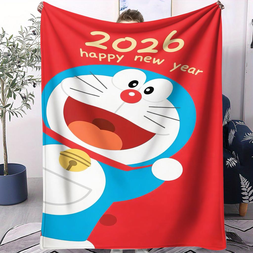 Mischievous Doraemon Theme Print Pattern Flannel Blanket Soft Multifunctional Decortive Blanket Universal Throw Blanket Fan Gift