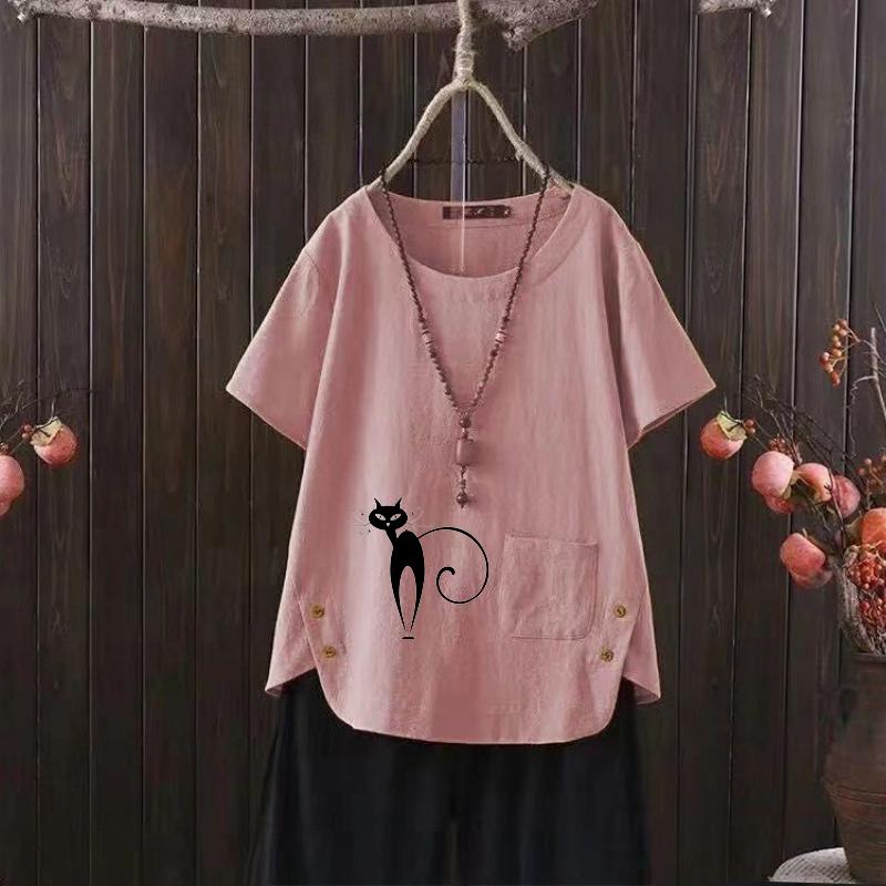 

Экологичный выбор: Футболка из органического хлопка - милый летний принт в европейском стиле 4XL розовый