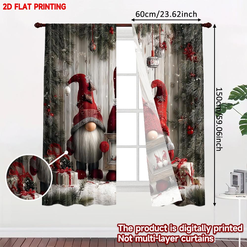Set Of 2 Flat Printing Fashionable Christmas Curtains Gnomes Gifts Digital Printed Polyester Drapes Family Party Curtain Made