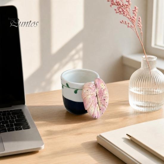 Tropical Leaf Handle Mug Ceramic Coffee with 3D Handle, 10oz Microwave Dishwasher Safe Tea Home Cup for Office, Creative Plant Lover Gift Birthday