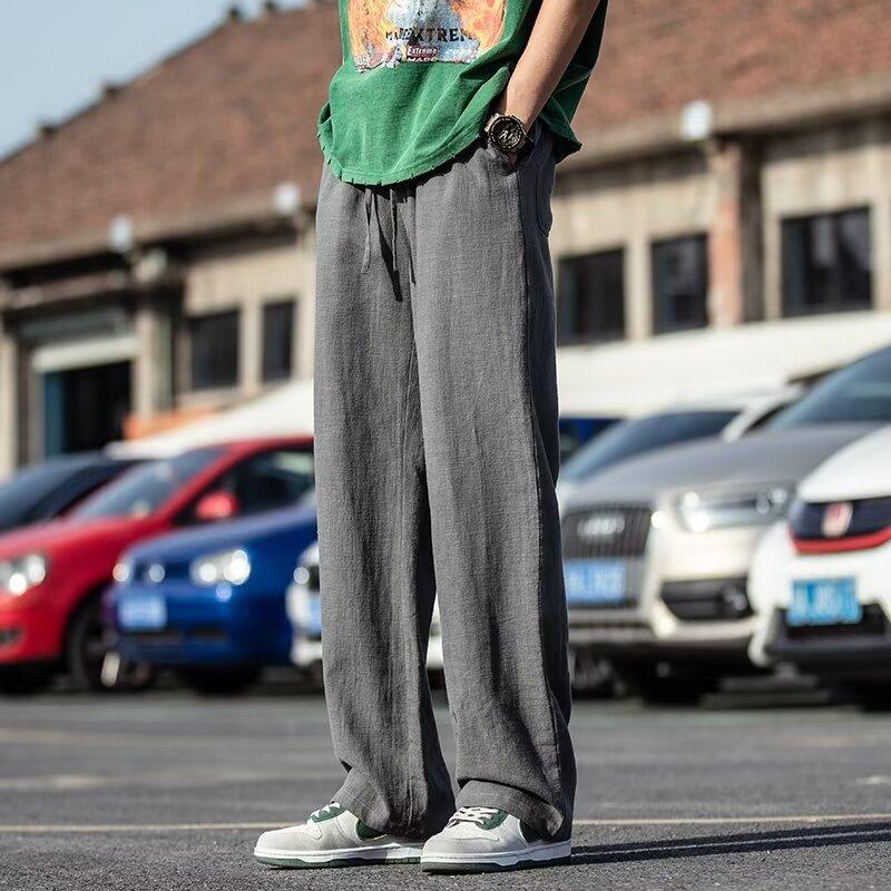 Linen pants men's thin cotton and linen pants autumn new straight loose wide-leg trousers men's casual pants
