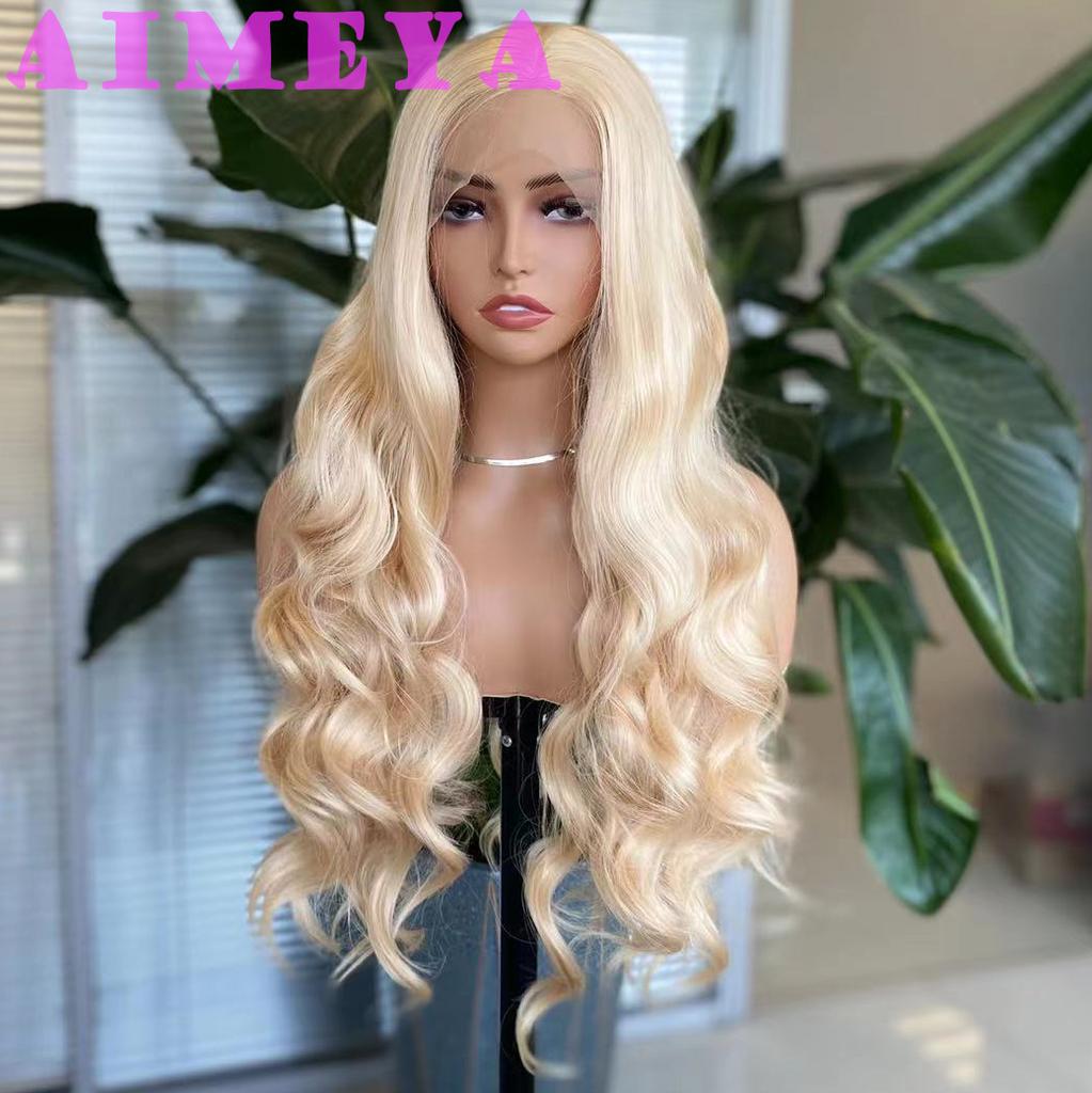 AIMEYA Blonde Wig Long Body Wave Lace Front Wig  Synthetic Lace Wig for Women Girl Heat Resistant Hair Cosplay Daily Use