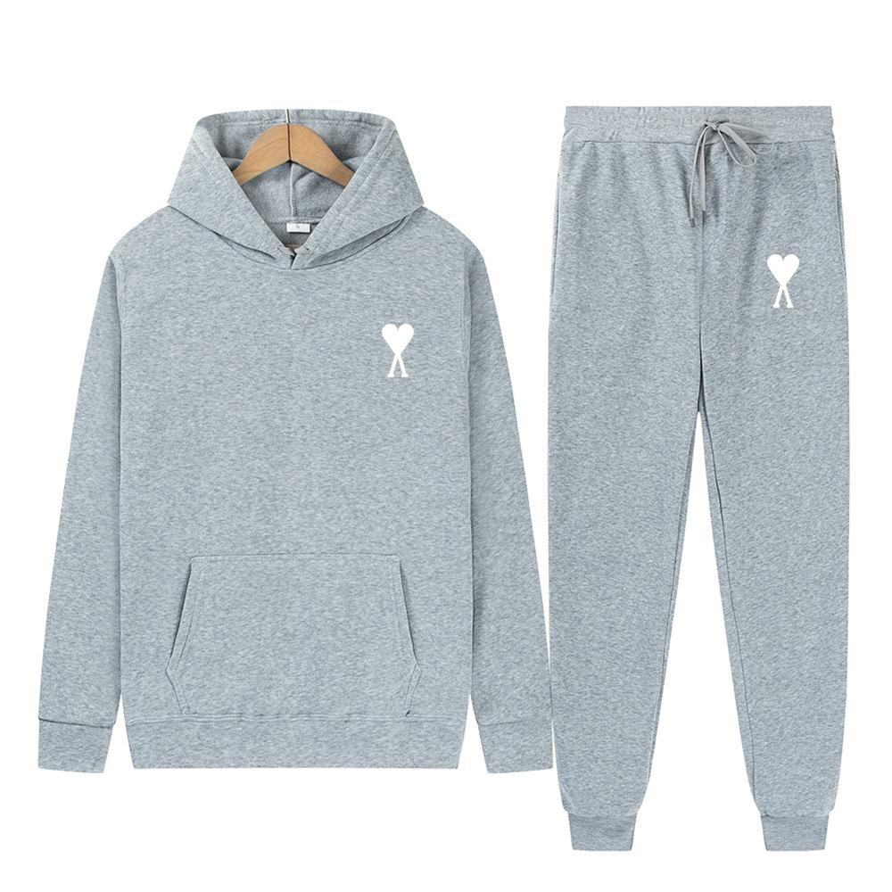 Spring Tide Brand Aml Classic Big Love Printing Men and Women the Same Couple Hooded Sweater Set