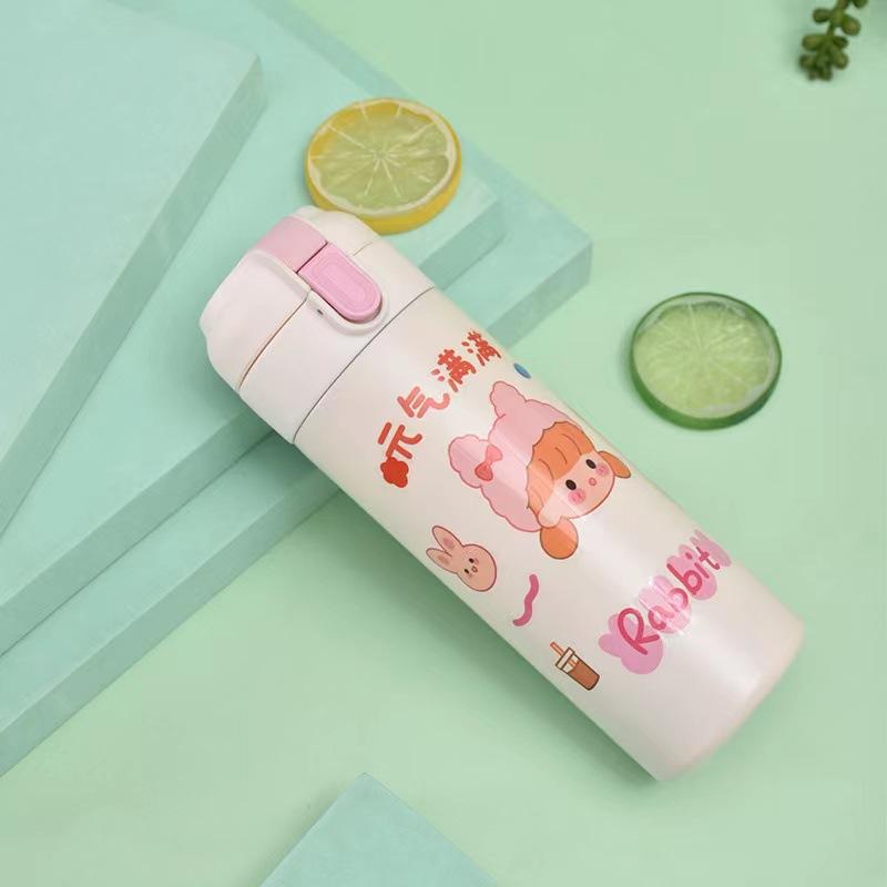 Cute Cartoon Stainless Steel Children's Thermos Cup Male and Female Students Bounce Cup Outdoor Portable Handle Pea Cup