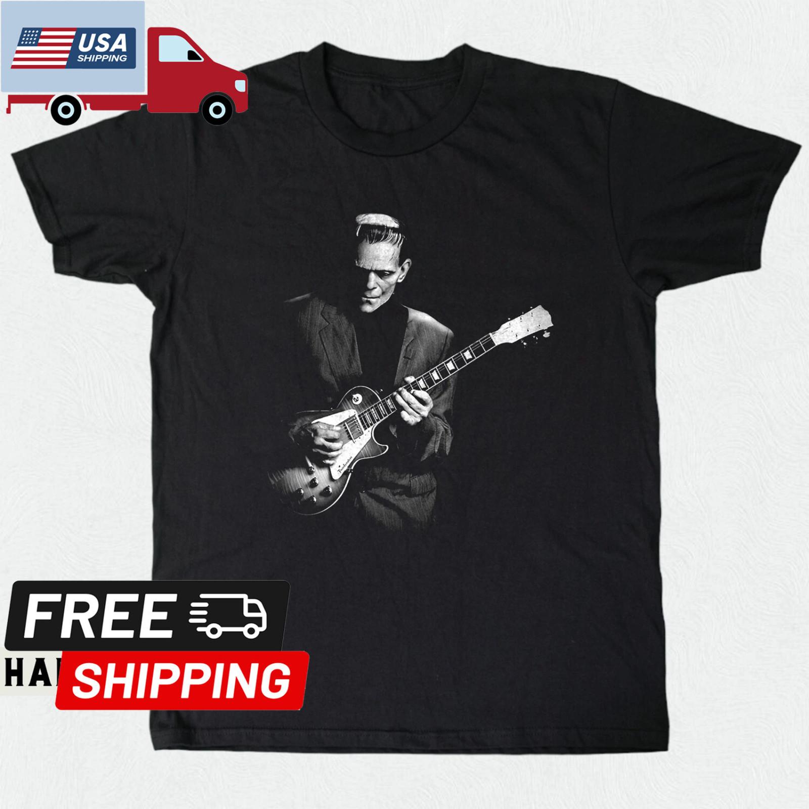 Frankenstein Playing Guitar Unisex Black T-shirt Size S-5XL XL