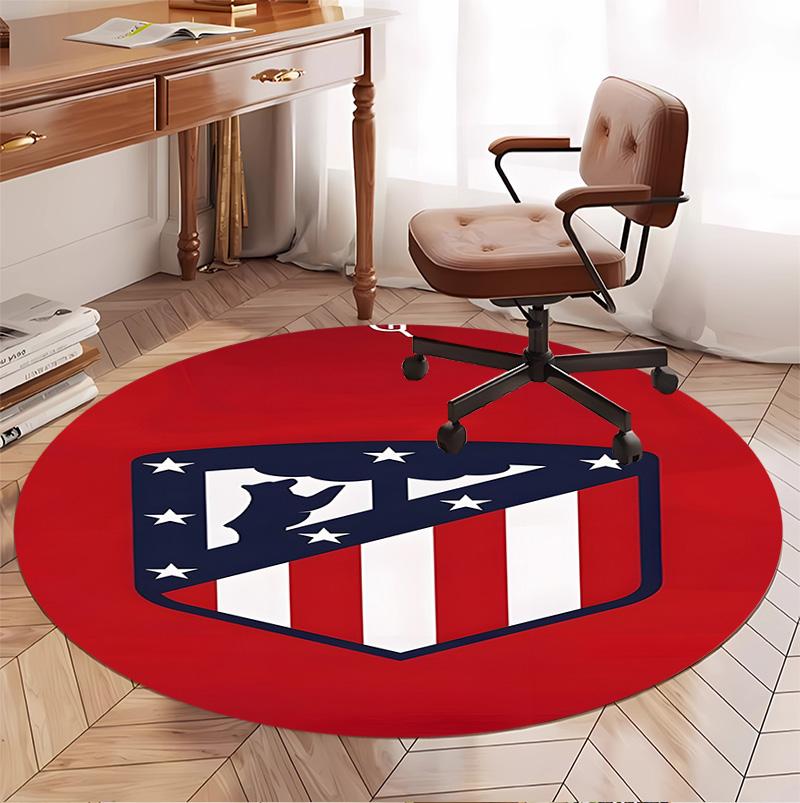 Atletico Madrid Pattern Round Rug, Indoor/Outdoor Mat, for Picnic, Gameroom, Bedroom, Office, Living Room, Home Decor Carpet, Birthday Gift