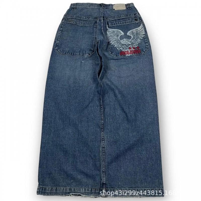 Jeans da Uomo Vestibilità Rilassata Denim Lavato Vintage Con Stampa Grafica Gamba Dritta Pantaloni Streetwear Autunno