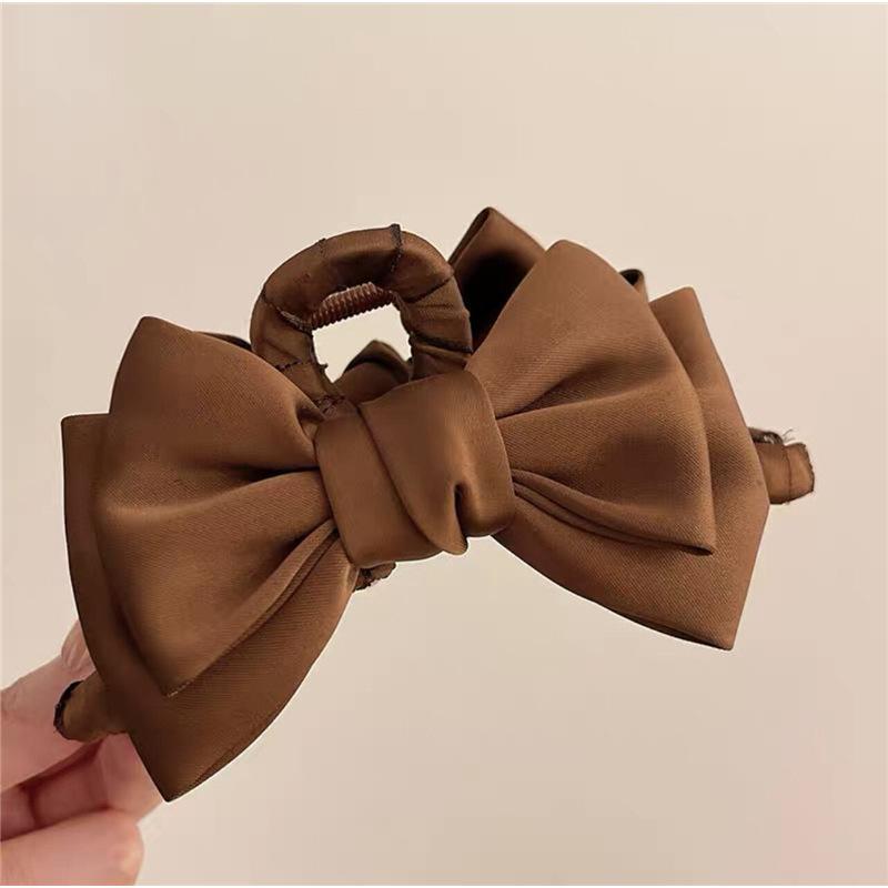 Elegant Women Bow Hair Claw Clips Double-Sided Large Satin Shark Hair Claw Solid Bowknot Hairpins Barrettes Hair Accessories