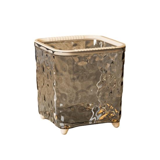 Trash Can Transparent Water Ripple with Press Trash Bin Lid Office Wastebasket for Home Bedroom