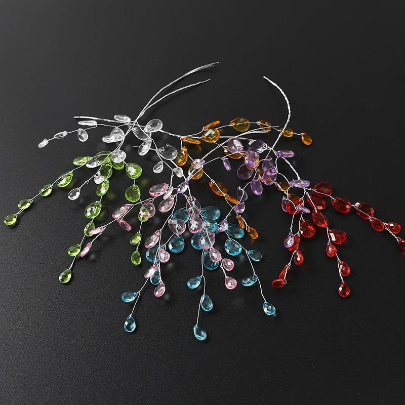 5/10Pcs 15cm Acrylic Crystal Bead Branch Artificial Flower for Hairpair Crafting DIY Bridal Headdress Bouquets Crystal Accessory
