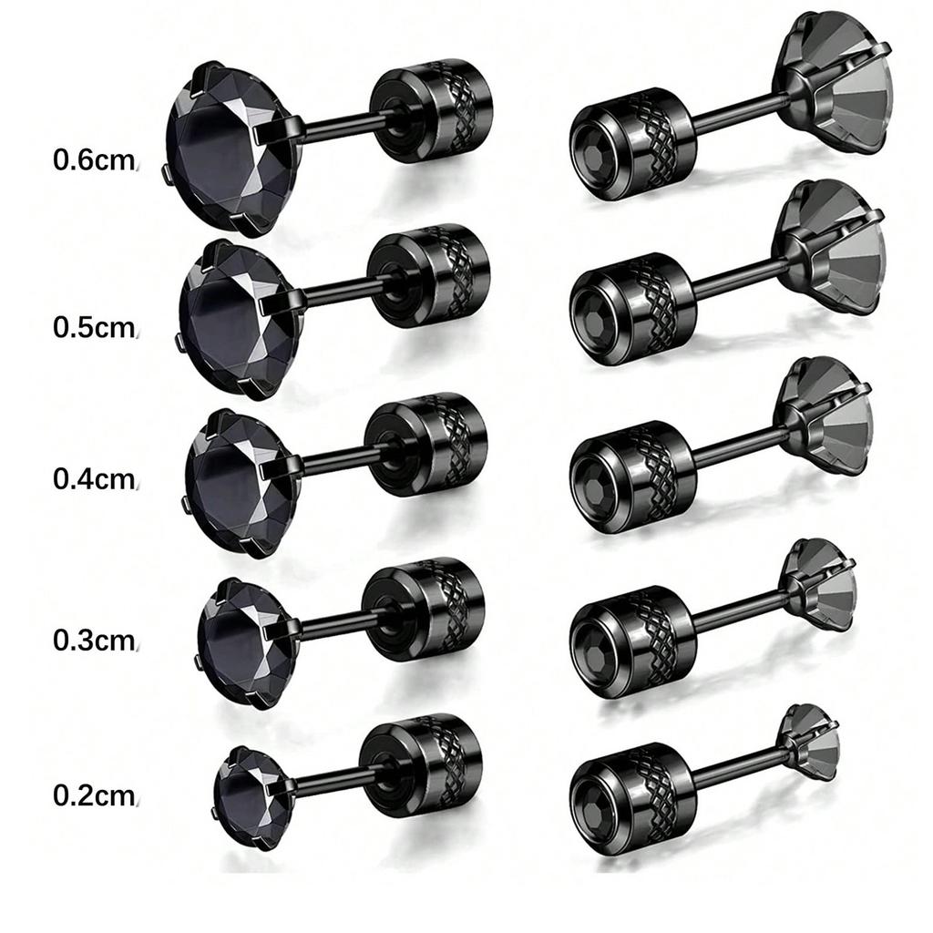 Titanium Steel Double-headed Zircon Stud Earrings Cylindrical Four-claw Stainless Steel Earrings Piercing Jewelry