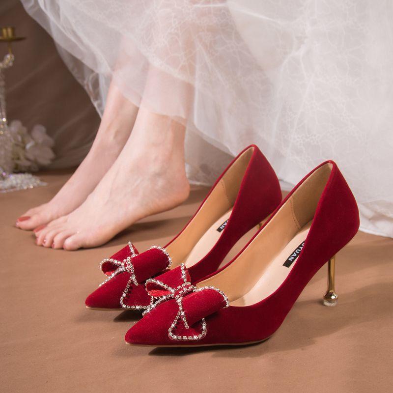 Xiuhe wedding dress two wear red high heels women's wedding French wedding shoes stiletto bride shoes summer 2025 new