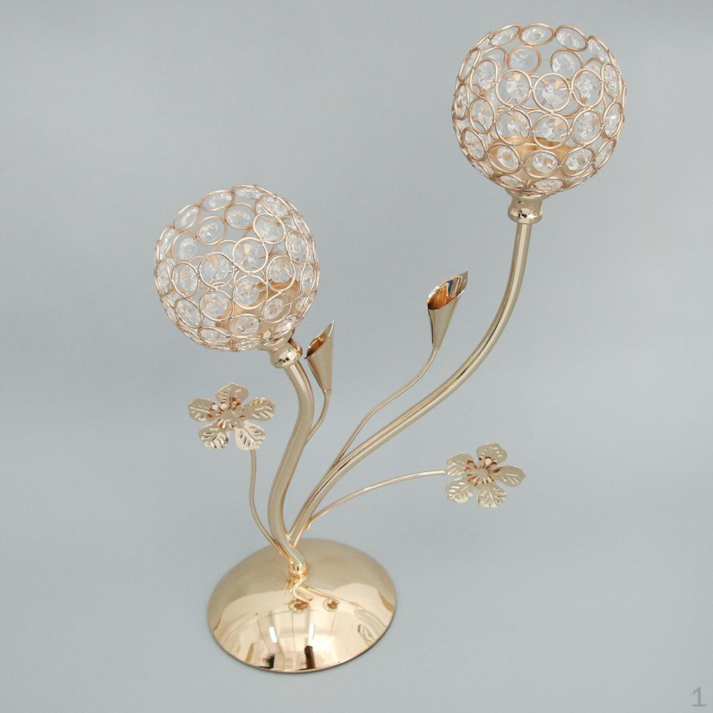 

Decorative Crystal Light Candle Holder Pillars Candlestick Bowl Stand Golden