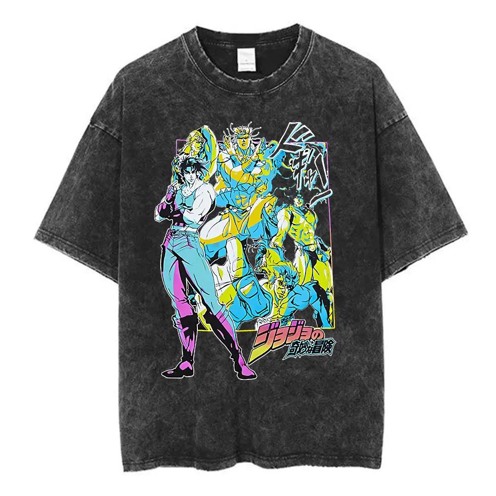 Anime Jojo Bizarre Adventure Akyoin Noriaki Graphic Print T-shirts Vintage Washed T Shirt Men Women Cotton Short Sleeve T Shirts
