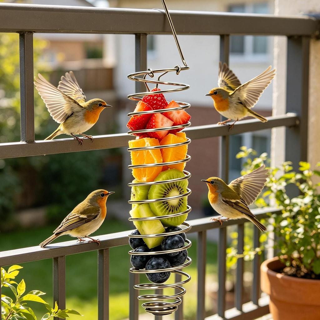Stainless Steel Parrot Forager Feeder Durable Outdoor Bird Feeding Device Spiral Design Natural Fruit Basket for Small Pets