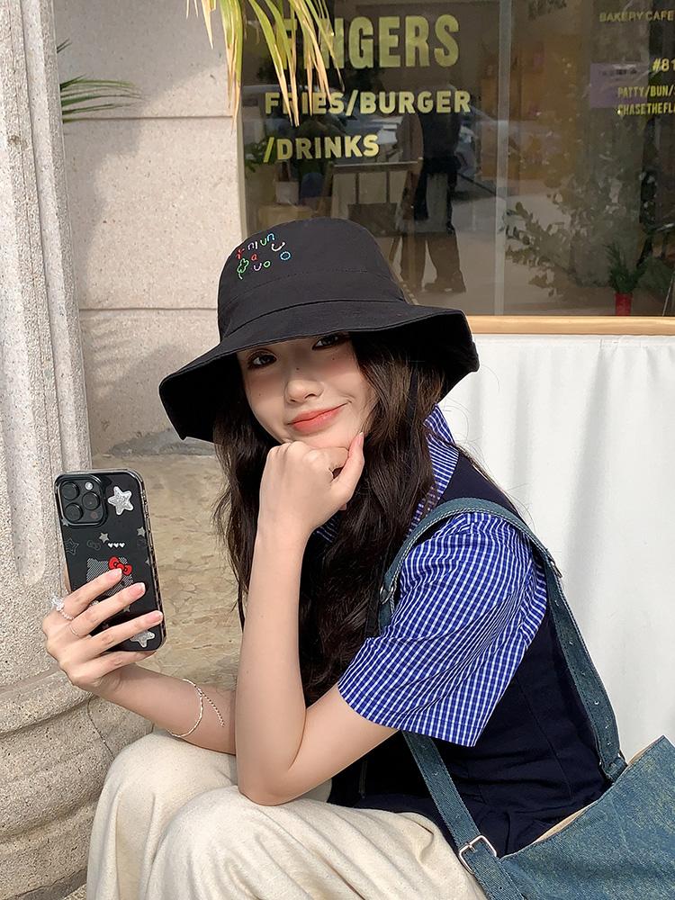 Big Eaves Bucket Hat Women's Summer Tide Outdoor Travel Versatile Pink Cartoon Small Fresh Sunshade Sunscreen Basin Hat