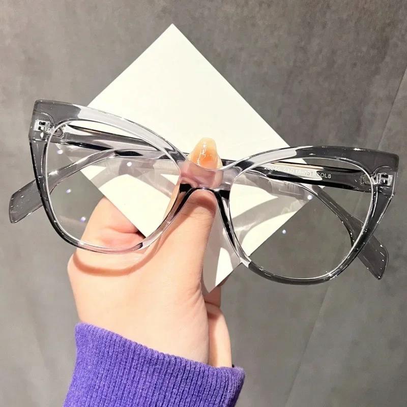 

New Cat Eye Glasses Frame Women Flat Mirror Fashion Eyeframe Retro Man Anti Blue Light Trendy Decorative Glasses Plain Eyewear серый