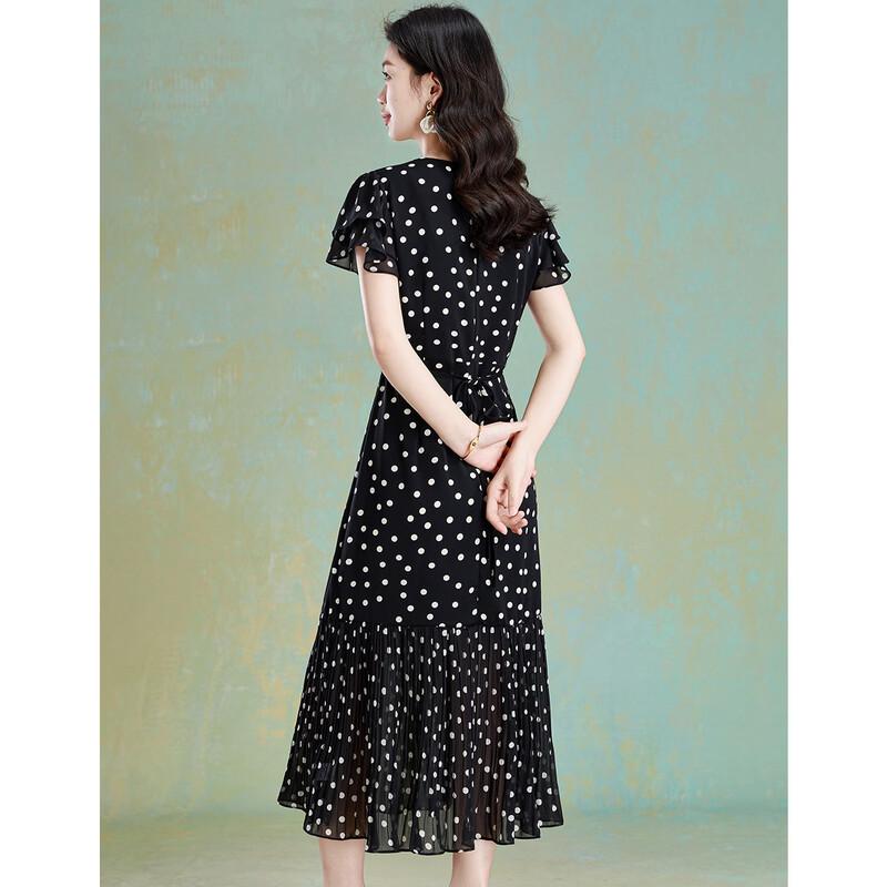 Women's French Polka Dot V-Neck Maxi Dress