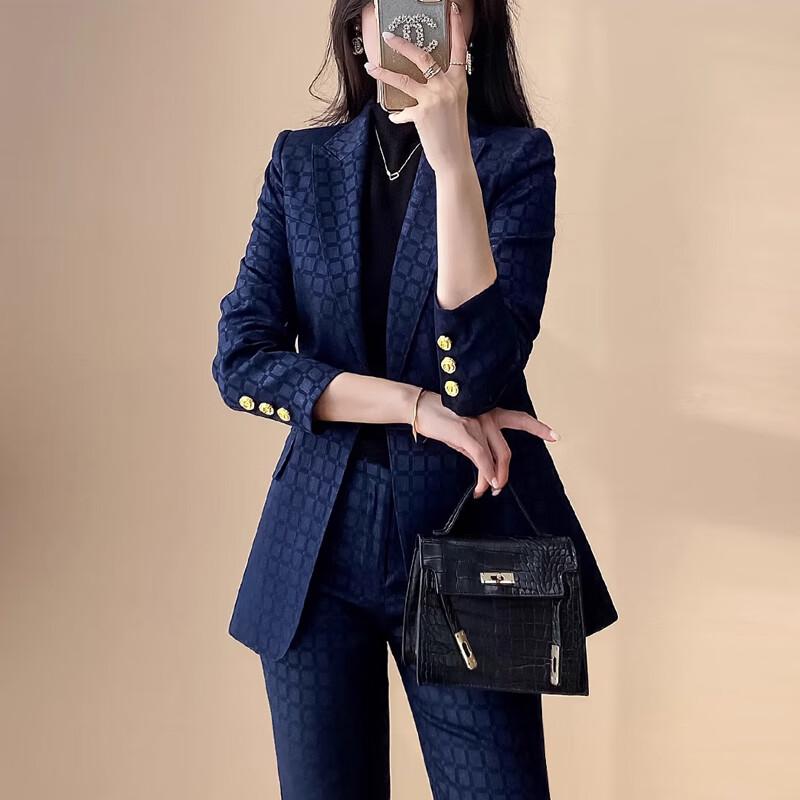 Teluoman Women's 2024 Plaid Blazer & Trousers Set