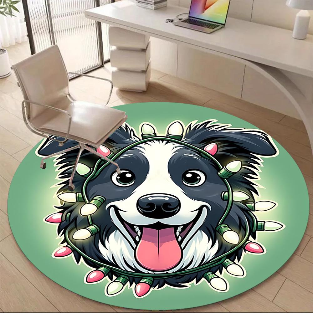 1PC Christmas Dog Office Round Area Rug, Mat Suitable ForOffice, Under Office Chairs Bedroom Living Room Home Decor, Room Deco
