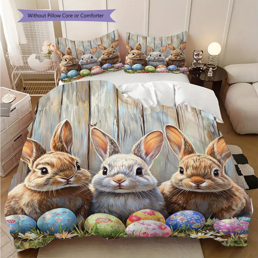 Rabbit Pattern Bedding Quilt Set Quilt Cover Pillowcase Home Decoration Birthday Gift (1 * duvet cover + 2 * pillowcase, without core)