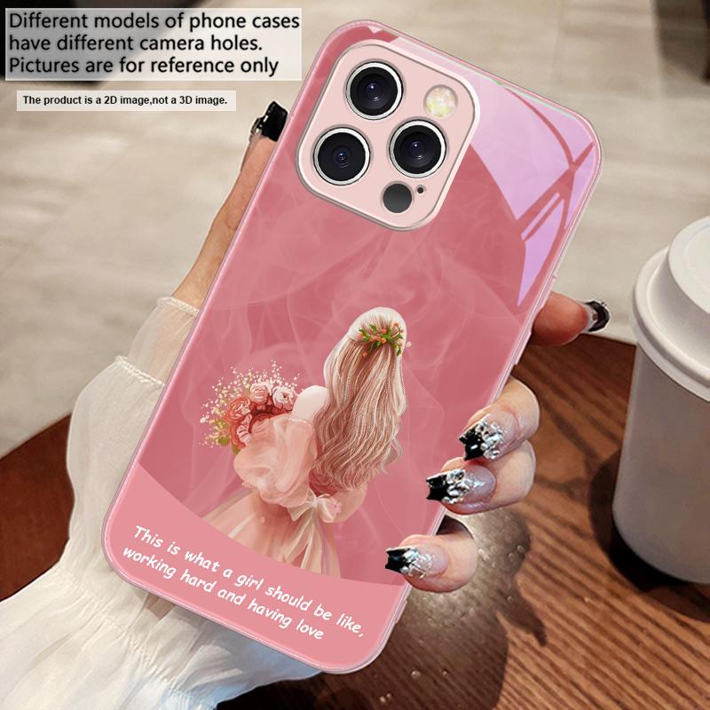 The girl holding flowers For iPhone 17 Air 16 E 15 14 13 Plus 12 mini 11 17 Pro Max XR Xs Max 16E 7 8 Tempered Glass Phone Case
