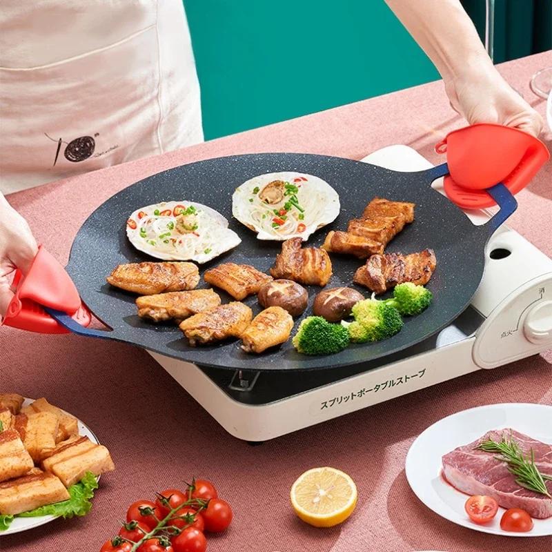 Padella per grigliare Coreana Rotonda Antiaderente Piastra per Barbecue da Esterno Viaggio Campeggio Padella per friggere Piastra per Uso Domestico Accessori per Barbecue