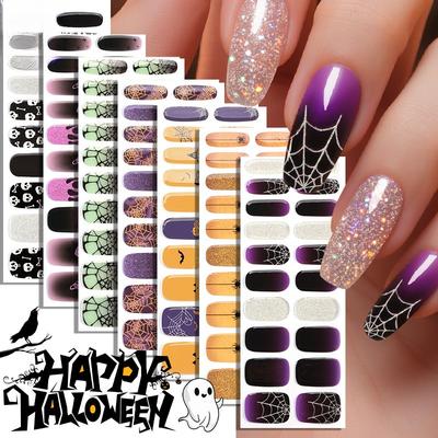 Halloweenowe naklejki żelowe do paznokci półutwardzone, styl europejski i amerykański, świecące w ciemności naklejki na paznokcie z pajęczyną, utwardzane UV naklejki na paznokcie